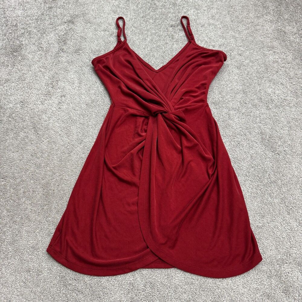 Tobi Twisted Front A-Line Mini Dress Womens Small Red Spaghetti Strap V-Neck